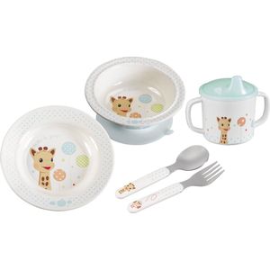 Sophie de giraf Maaltijdset - Kinder servies - Kinderbord - Drinkbeker - Kom - Kinder bestek - Vaatwasser bestendig - Vanaf 6 maanden - 5-Delig - Beige/Blauw