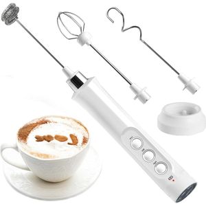 Elektrische melkopschuimer met 3 snelheden - opzetstukken - oplaadbaar - koffie opschuimen - eieren roeren