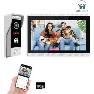LifeStages - Video Deurbel Met Scherm - Video Deurbel Camera Met 10 Inch Touchscreen Video Deurbel Intercom - Ondersteuning Voor Automatische Opname Infrarood Nachtzicht PIR Bewegingsdetectie - 1080P