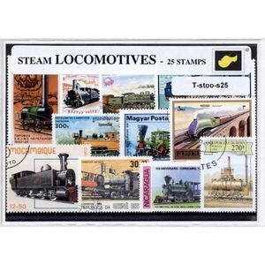 Stoomlocomotieven – Luxe postzegel pakket (A6 formaat) : collectie van 25 verschillende postzegels van Stoomlocomotieven – kan als ansichtkaart in een A6 envelop, authentiek cadeau, kado tip, geschenk, kaart, trein, treinen, spoor, spoorwegen, stoom