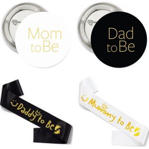 4-delige button en sjerpen set wit en zwart met goud - baby - zwanger - geboorte - dad - button - sjerp