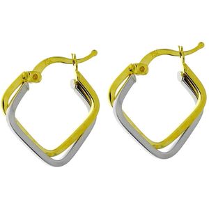 Bicolor Gouden Oorringen 20 mm 3 mm Vierkant 18 karaats