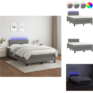 vidaXL Bed - Boxspring 120x200 - LED - Donkergrijs - Met Pocketvering Matras en Topmatras - Duurzaam Materiaal - Hoogte Verstelbaar Hoofdbord - Kleurrijke LED-verlichting - Huidvriendelijk - Bed