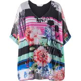 MIAMODA - Dames - Mesh blouse oversized all-over print ondoorzichtige jersey top - Zwart - Maat 42+