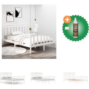 vidaXL Bed vintage wit - Massief grenen - 195.5 x 145.5 x 69.5 cm - Met multiplex lattenbodem - Bed - Inclusief Houtreiniger en verfrisser