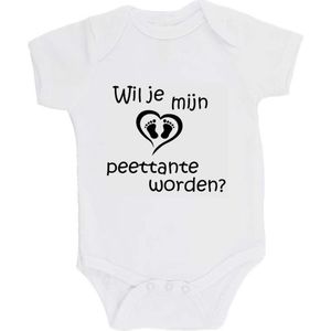100% katoenen Romper ""Wil je mijn peettante worden?"" Unisex Katoen Wit/zwart Maat 56/62