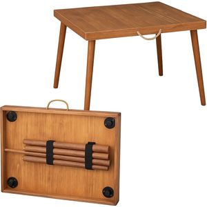 Houten Campingtafel – Compact & Draagbaar – Handgemaakt – Picknicktafel met Afneembare Poten – Ideaal voor Buiten & Tuin - 64x50x52 cm