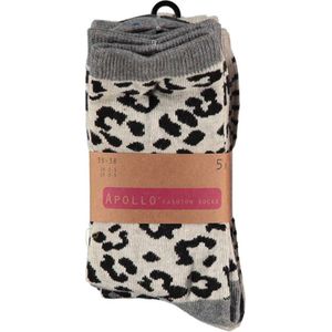 Apollo - Sokken - Panterprint-  Grijs - Set van 5 paar - Maat 31/34