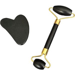 Jade Roller + Gua Sha - Anti Rimpels - Gezicht Massage - Zwart - oDaani