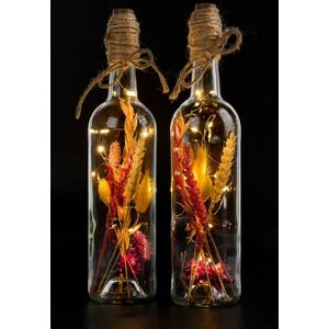 Droogbloemen - Vazen & Flessen - Fles Glas - Decoratieve Accessoires - Flessen - LED Sfeerverlichting- Herfst- Kerst- Najaar- Zomer- solar- Gezelligheid- Woondecoratie- Droogbloemen in fles