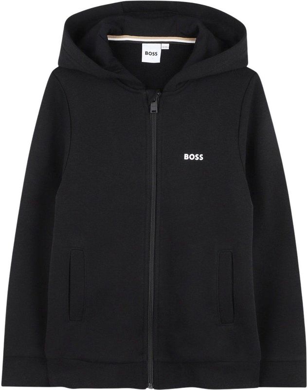 BOSS Small Logo Full Zip Fleece Hoodie Junior - Zwart - Kind, Zwart