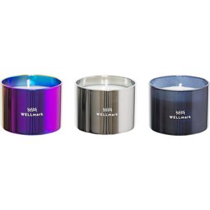 Wellmark giftbox kaars small set van 3: paars + zilver + donkergrijs metallic