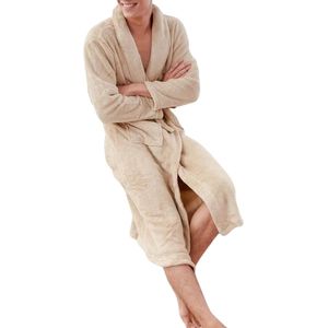 Nivard Badjas Heren - Fleece - Katoen - Badstof - Sauna - Hamam - Wafel - Bathrobe - Duster - Ochtendjas - Kimono - Khaki M