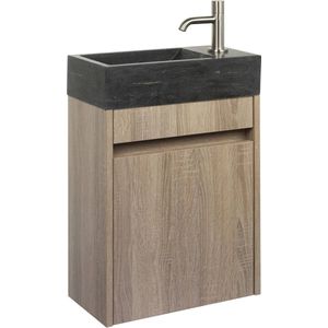 Saqu Florence Toiletmeubel - Bruin - RVS Kraan - Fonteinmeubel - WC Kastje - WC Meubel