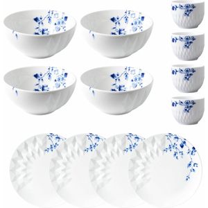 Heinen Delfts Blauw | Blauw Vouw Ontbijtset luxe | 3-delig | 4 pers.
