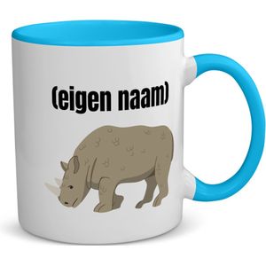 Akyol - neushoorn met eigen naam koffiemok - theemok - blauw - Neushoorn - neushoorn liefhebbers - mok met eigen naam - iemand die houdt van neushoorns - verjaardag - cadeau - kado - 350 ML inhoud