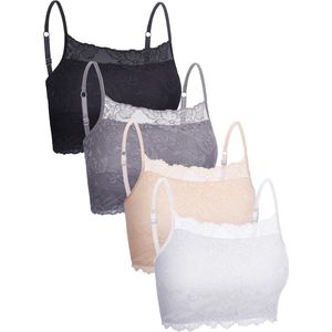 Kanten bralette cami set van 4 - Half hemdje - Elastische niet-gewatteerde bandeau top beha - Dames en meisjes