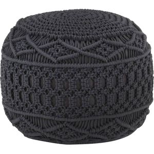 vidaXL - Poef - macramé - handgemaakt - 45x30 - cm - katoen - antraciet