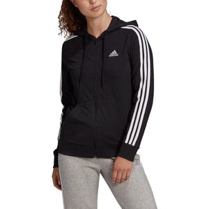 adidas - Essentials Single Jersey 3-Stripes Full-Zip hoodie - Zwarte vest dames-L