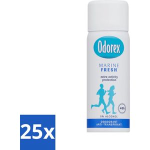 25 x Odorex - Deodorant Spray - Mini Marine Fresh - Fris & Compact - 50 ml - Mini Deodorant - 48 Uur Bescherming - Frisse Geur - Maritieme Geur