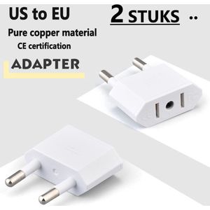 Reisstekker van VS/USA naar EU reisstekker - Verloop adapter - 2 Stuks - Wit - Bundelkorting