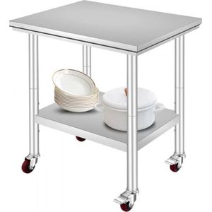 Keukentafel - RVS Werktafel Deluxe - Werkbank - Met 4 Wielen - 30x24 Inch - Voor Voorbereiding