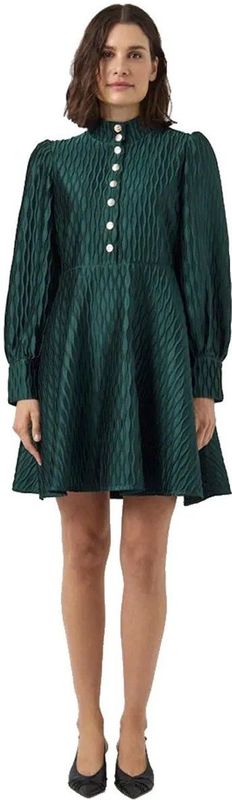 Yas - Ripple - Korte Jurk - Met Lange Mouwen - Hoge Hals - Pofmouwen