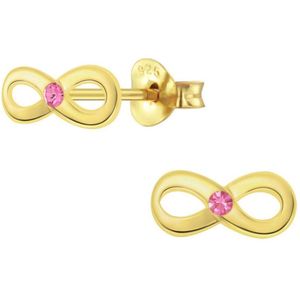 Joy|S - Zilveren Infinity oorbellen - roze kristal - 14k goudplating