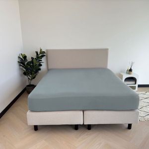 Kayori Shizu Hoeslaken Jersey Stretch - 90-100x200-220cm - Matrasdikte 35cm - Rondom Elastiek - Biologisch Katoen - Strijkvrij - Zeeblauw