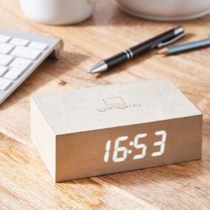 Gingko Flip Click Clock Alarmklok - Essenhout/LED Wit