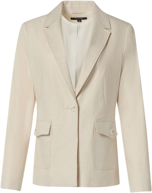 Comma - Linnen Blazer - Effen - Linnenmix - Knoopsluiting - Klepzakken