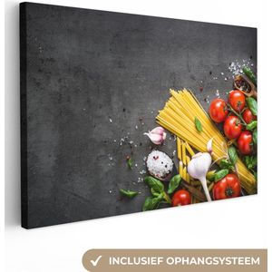 OneMillionCanvasses - Canvas - Pasta - Kruiden - Specerijen - Tomaten - Marmer print - Canvas doek - Kamer decoratie - 90x60
