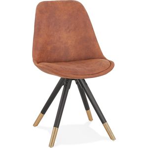 Alterego Design stoel 'MAGGY in bruine microfiber en poten in zwart hout