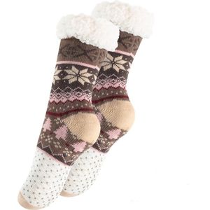 Yenita - fluffy sokken - huissokken antislip - slofsokken - dames huissokken - one size - beige