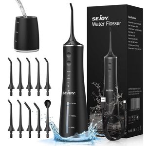 Draagbare Monddouche - Flosser - Water Flosser - USB Oplaadbaar - Tandenstoker Water - 260ml Watertank - 4 Modellen - 10 Mondstukken - 1400-1800 Puls/min - Waterdicht IPX7 - Tandheelkundige Waterstraal - Zwart