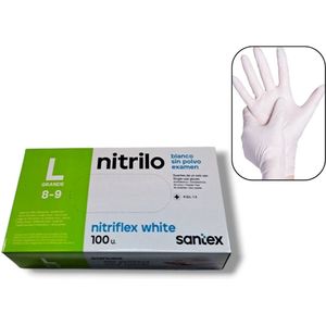Santex - 100x Wegwerp Handschoenen - Nitrile - Wit - Powder Free - Latex free - Maat L