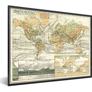 Fotolijst incl. Poster - Vintage wereldkaart met landschapskenmerken - 80x60 cm - Posterlijst