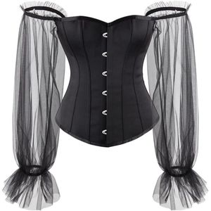 Provento - Korset met veterdesign en kant, modieus dames bovenstuk met lange mouwen