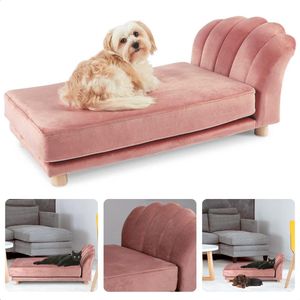 Fluwelen Hondenbank - Dierensofa - Hondenmand - Dierenmand - Huisdierenmand - Luxe Verhoogd Bed - Bank Voor Kleine Honden en Katten - Roze - Inclusief EBOOK