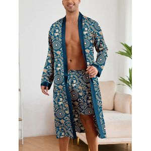 ochtendjas badjas pyjama satijn heren nachtkleding groen goedkoop huispak comfort mannen glans reverkraag knopen elastisch lange mouwen lange broek