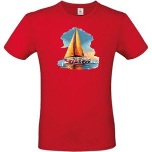 T- shirt rood met opdruk zeilboot Fryslân maat S (zeilboot, Friesland watersport)