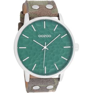 OOZOO Timepieces - Zilverkleurige horloge met camouflage leren band - C10460