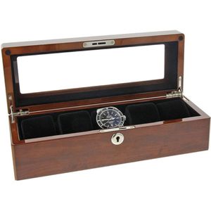 Horloge opbergbox - voor 5 horloges - Fox - Hoogglans Bruin - 32 x 11 x 9 (LxBxH)