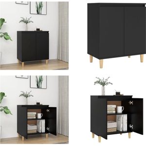 vidaXL Dressoir met massief houten poten 60x35x70 cm spaanplaat zwart - Dressoir - Dressoirs - Sideboard - Sideboards