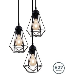 B.K.Licht - Hanglamp - 3 lichtpunten - zwart - met E27 fitting