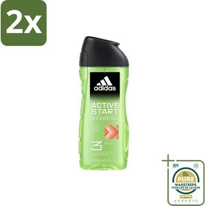 Adidas - 3-in-1 Douchegel - Active Start - Kruidige Geur - Gerecyclede Verpakking - 250 ml - Voordeelverpakking - 2 stuks - Mannen - Sport