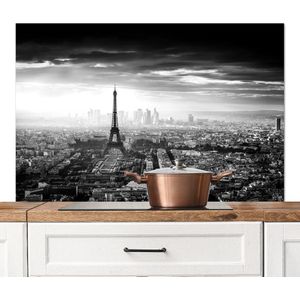 Spatscherm keuken 120x80 cm - Kookplaat achterwand Parijs - Skyline - Eiffeltoren - Stad - Wolken - Muurbeschermer - Spatwand fornuis - Hoogwaardig aluminium