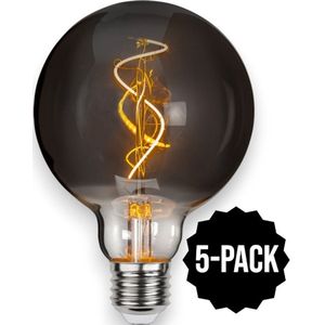 5-Pack | G95 bol - E27 - 3W - Super Warm Wit <2200K - Filament - Rookglas