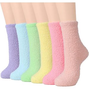 sokken voor dagelijks gebruik van het bed thuis, Meerkleurig Cozy Fuzzy Sokken voor Vrouwen Antislip Sokken Pantoffel Sokken Fluffy Sokken Ziekenhuis Sokken met Grips voor Vrouwen Slaap - 6 paar fleecesokken voor dames, zachte sokken, damessokken, wi
