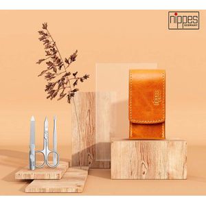 Nippes Solingen Manicure set 3-delig RVS - Cognac - Bruin Leren Etui - Handgemaakt - 25 jaar garantie